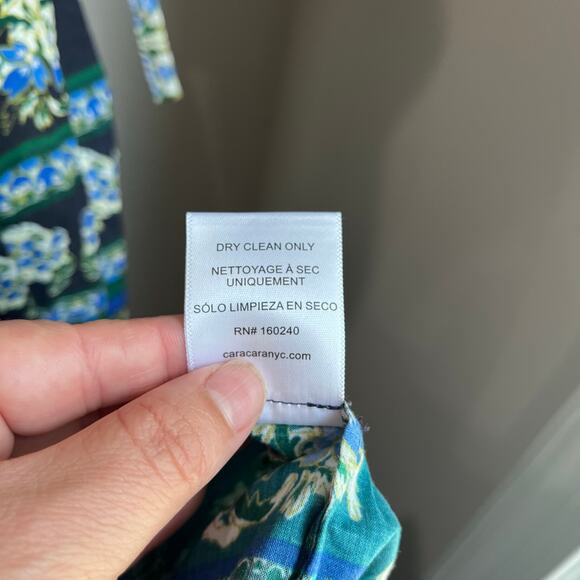 Cara Cara Jazzy Blue Green Print Puff Sleeve Smocked Cotton Midi Dress Sz S - Picture 13 of 13